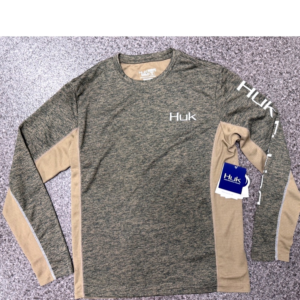 Huk Coldfront Icon X LS Fishing Shirt Mens Small Brown New H1200266-062-S